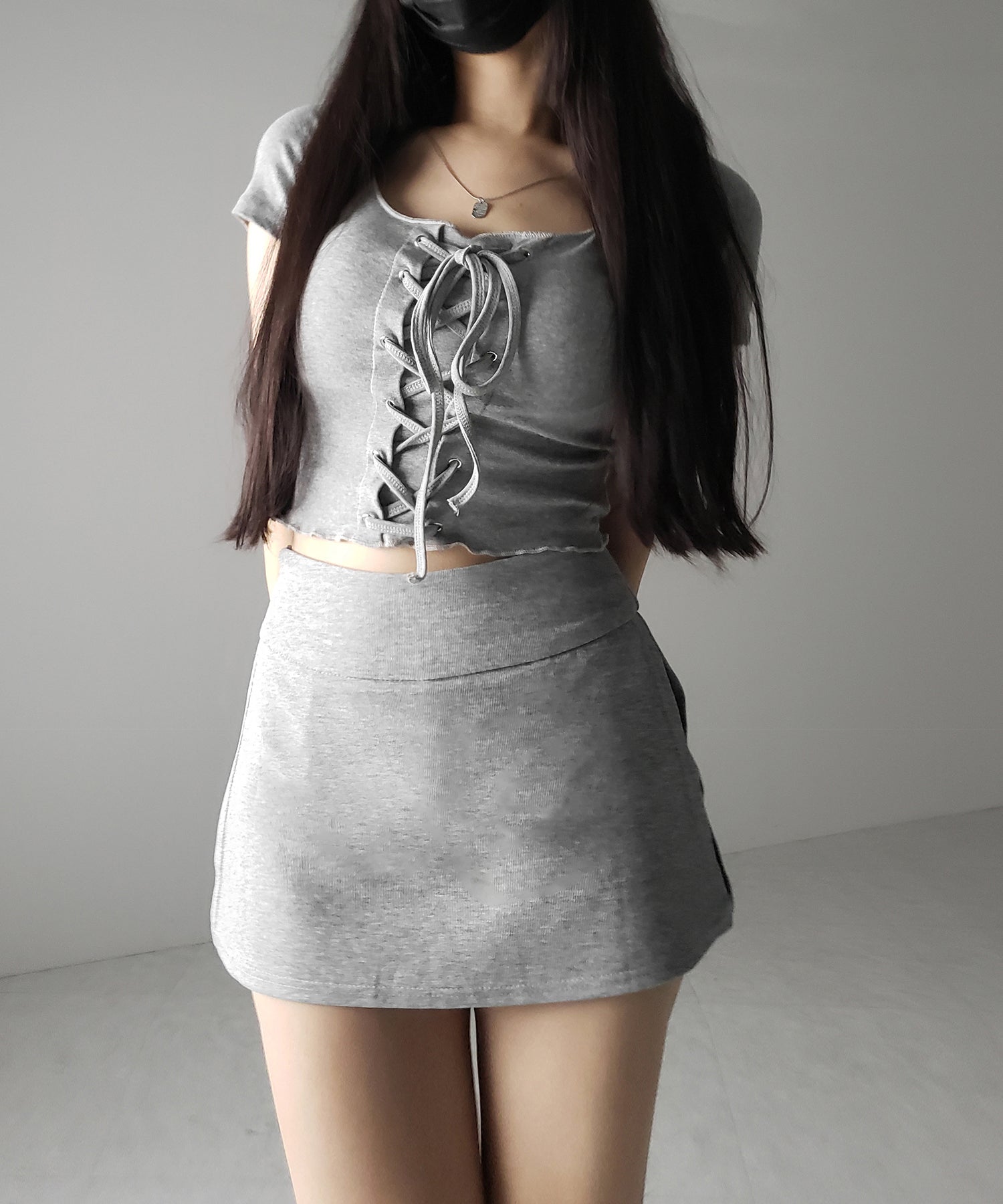 【 2color / 3size 】サイドスリットレイヤードスウェットミニスカパン / side slit layered sweat mini skirt pants