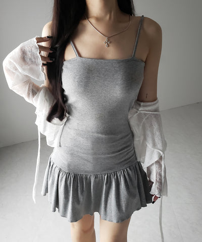 【 2点セット 】フレアキャミワンピ &シアーフリルリボンカーディガン ワンホンセットアップ / flare camisole onepiece & sheer frill ribbon cardigan wanghong SETUP