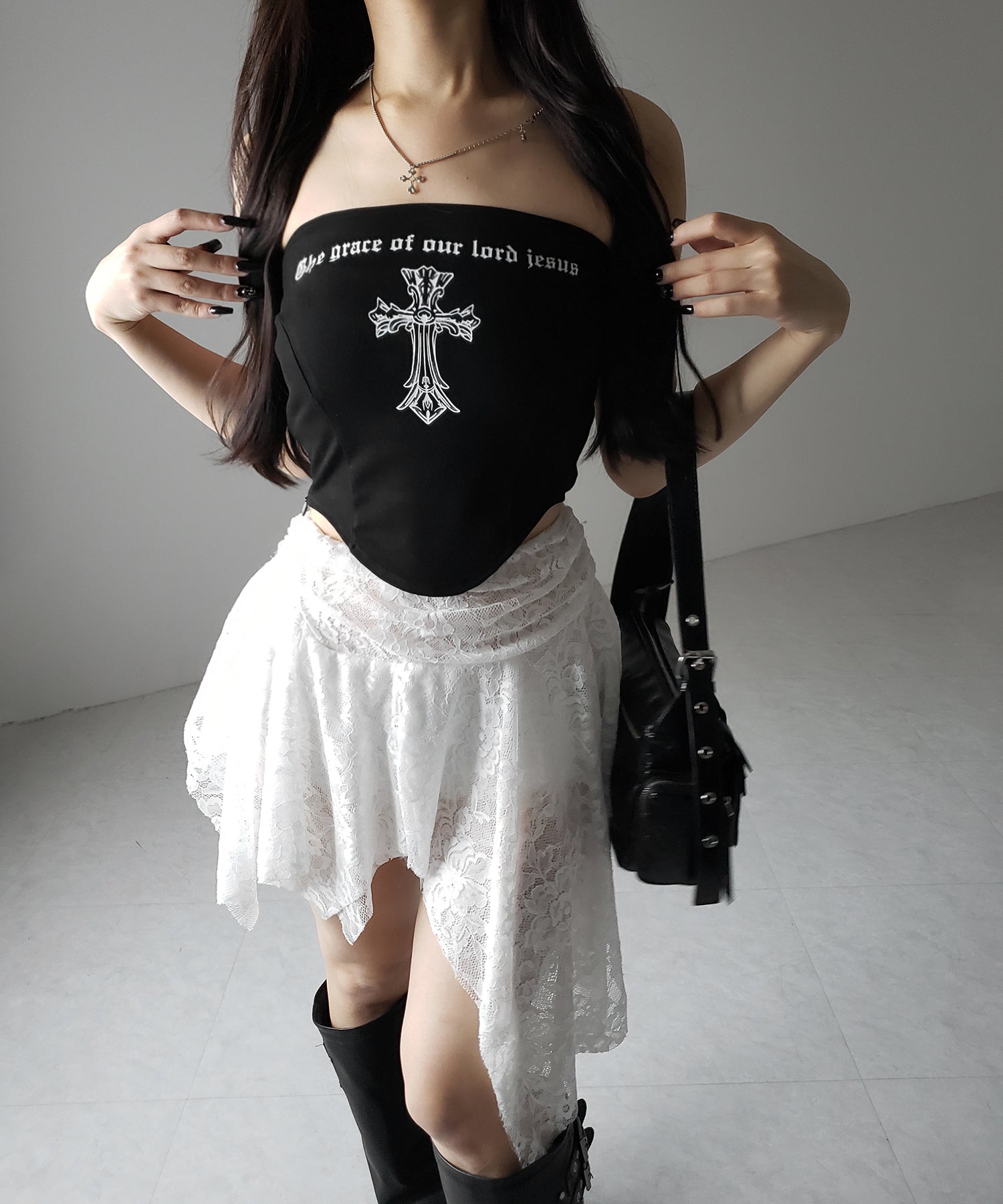クロスグランジロゴベアトップス / cross grunge logo bare tops