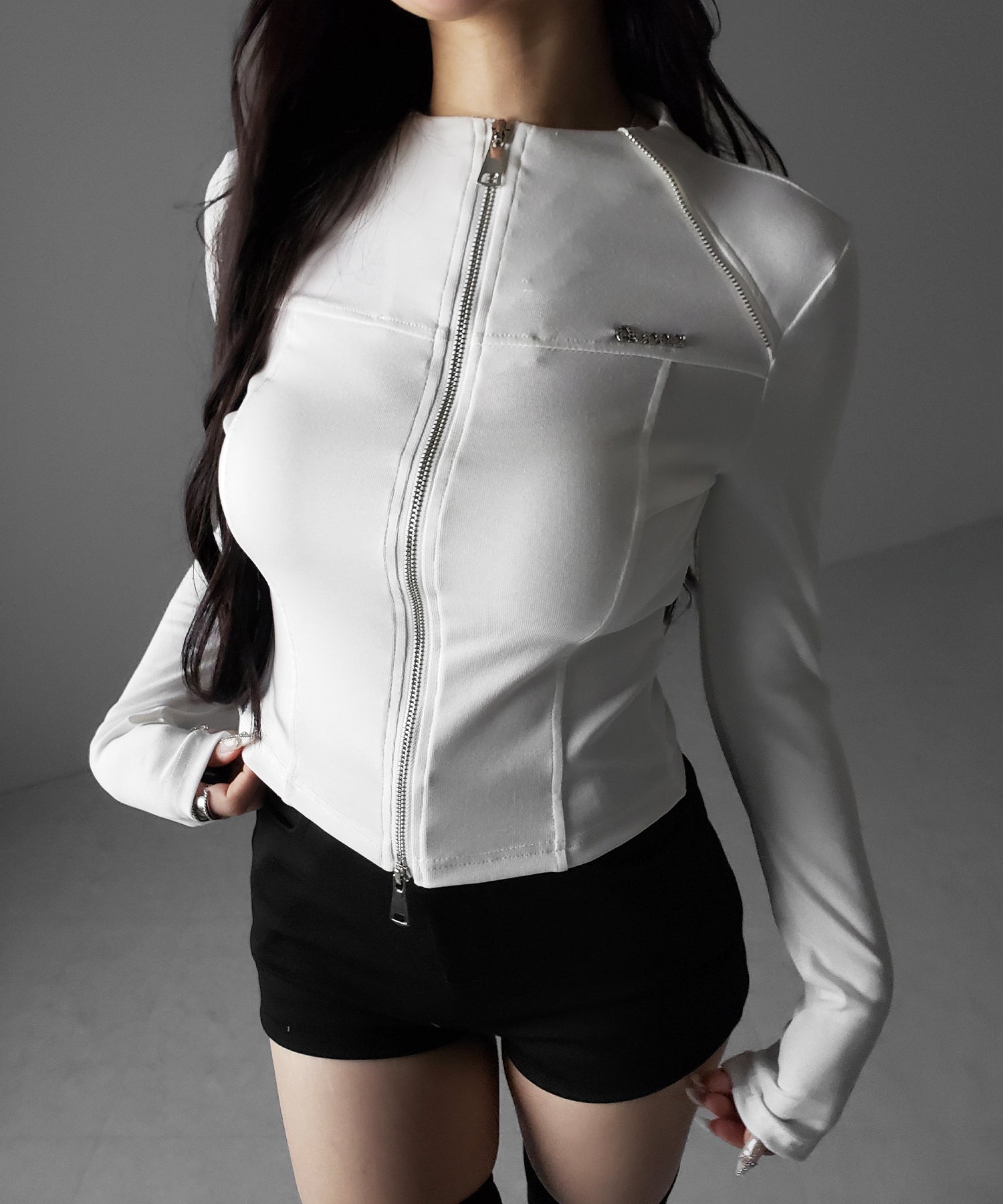 ダブルジップバイカースリムトップス / double zip biker slim tops