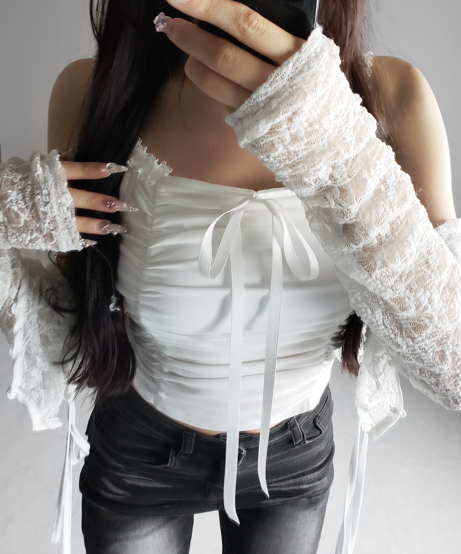 シャーリングギャザーフロントリボンキャミソール / shirring gather front ribbon camisole