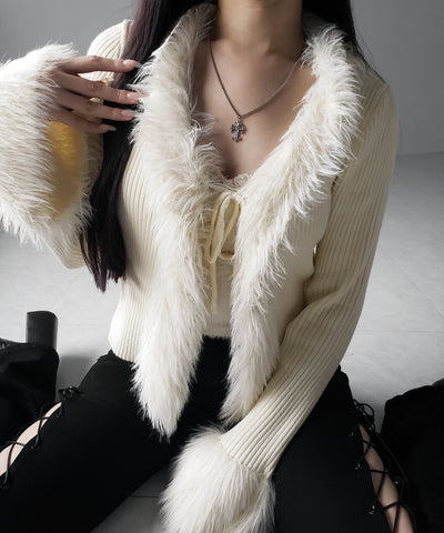 シャギーファードッキングリブニットカーディガン / shaggy fur docking rib knit cardigan