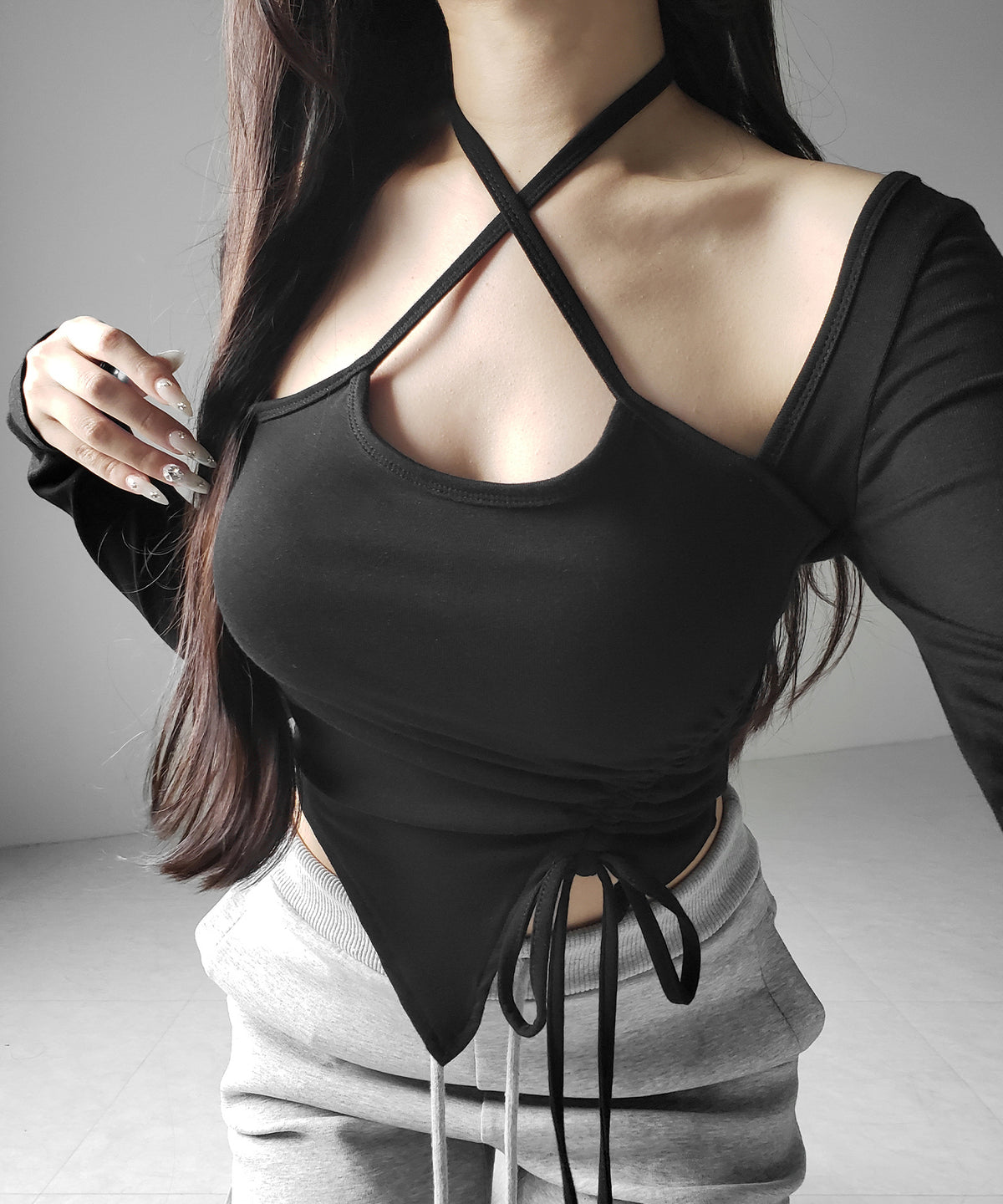 クロスリボンスクエアネック長袖Tシャツ / cross ribbon square neck long sleeve T-shirts
