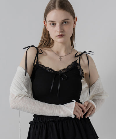 3サテンリボンレースリブキャミソール / three satin ribbon lace lib camisole