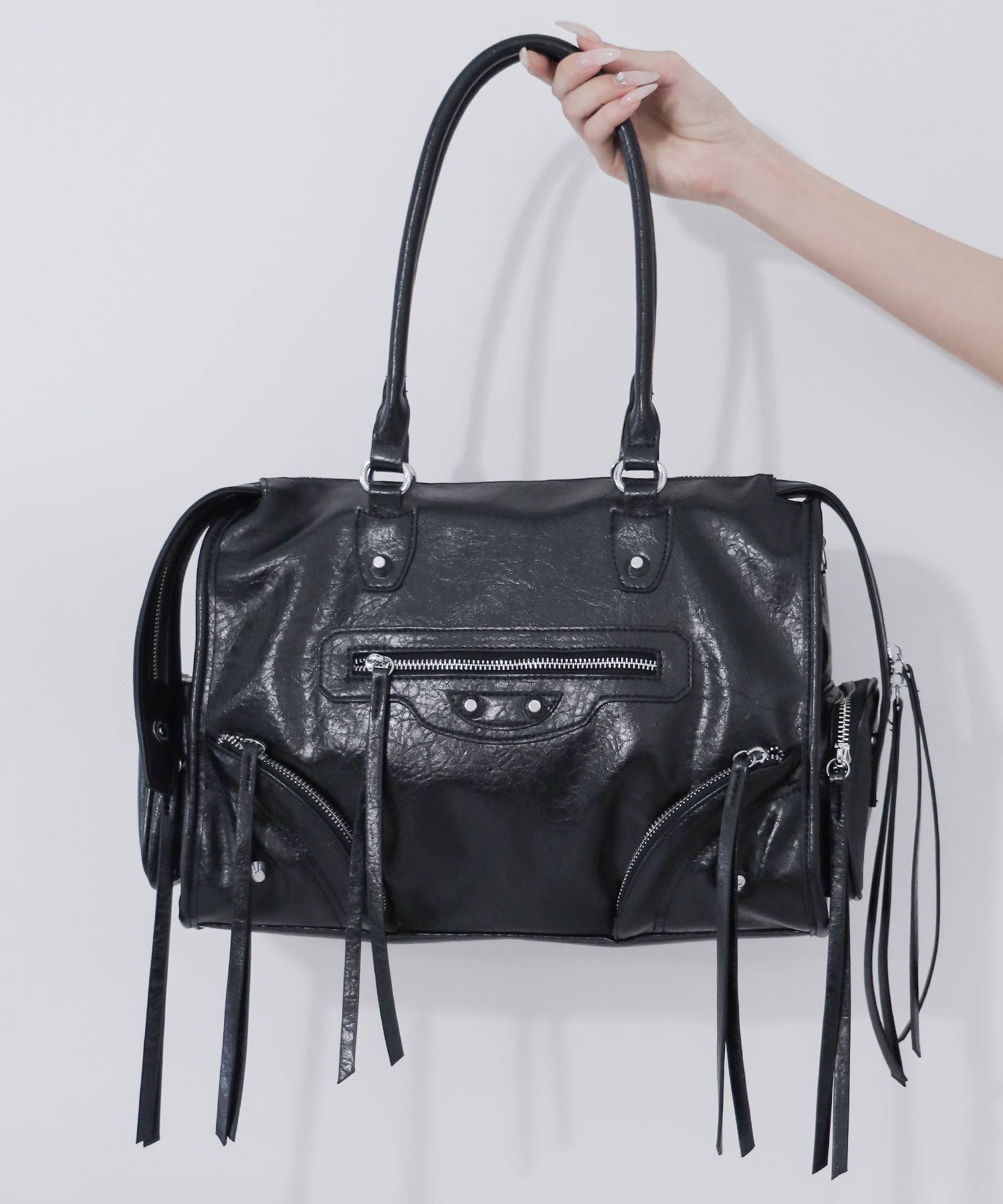【 ショルダーストラップ付き2WAY 】アウトポケットヴィンテージダブルジップボストンショルダーバッグ /out pocket vintage double zip boston shoulder bag