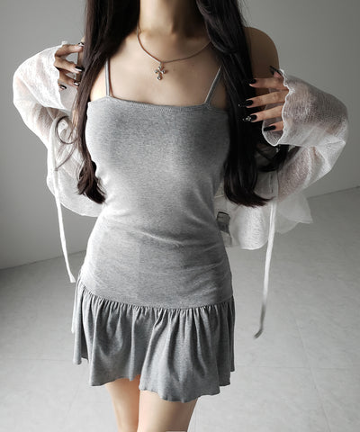 【 2点セット 】フレアキャミワンピ &シアーフリルリボンカーディガン ワンホンセットアップ / flare camisole onepiece & sheer frill ribbon cardigan wanghong SETUP