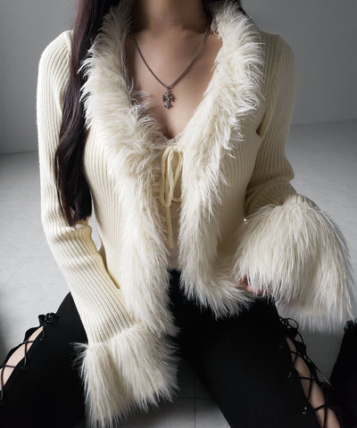 シャギーファードッキングリブニットカーディガン / shaggy fur docking rib knit cardigan