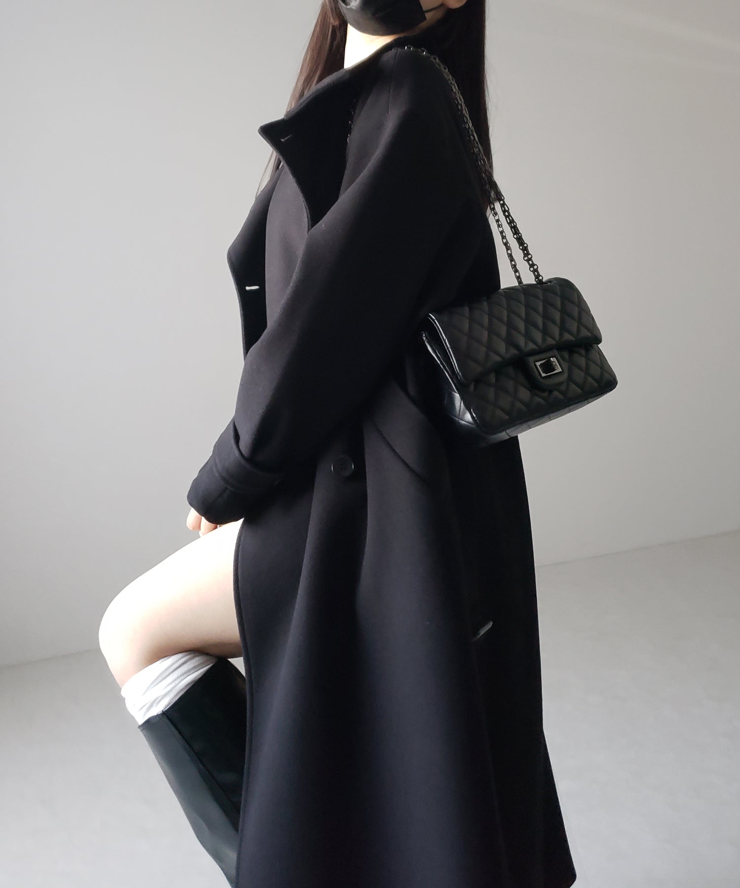 【 ウエストマークベルトSET 】2WAY スタンドカラーレディメルトントレンチロングコート / 2WAY stand collar lady melton trench long coat