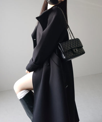 【 ウエストマークベルトSET 】2WAY スタンドカラーレディメルトントレンチロングコート / 2WAY stand collar lady melton trench long coat