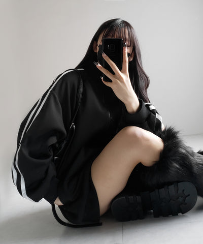 【 無地/配色を選べる2color 】サイドラインオーバーサイズトラックジャケット / sideline oversize track jacket