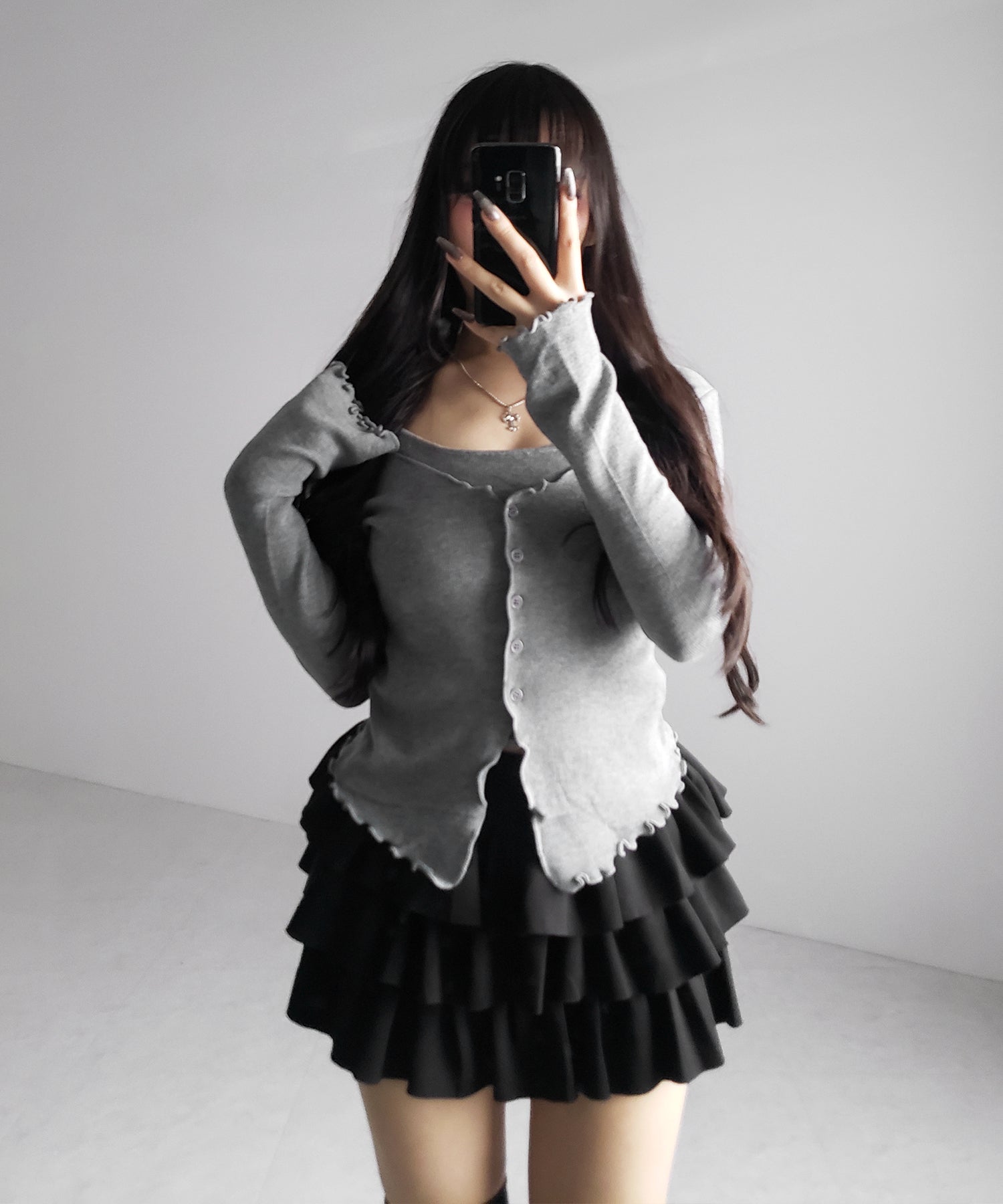 レイヤード風メロースリムニットカーディガン / layered mellow slim knit cardigan