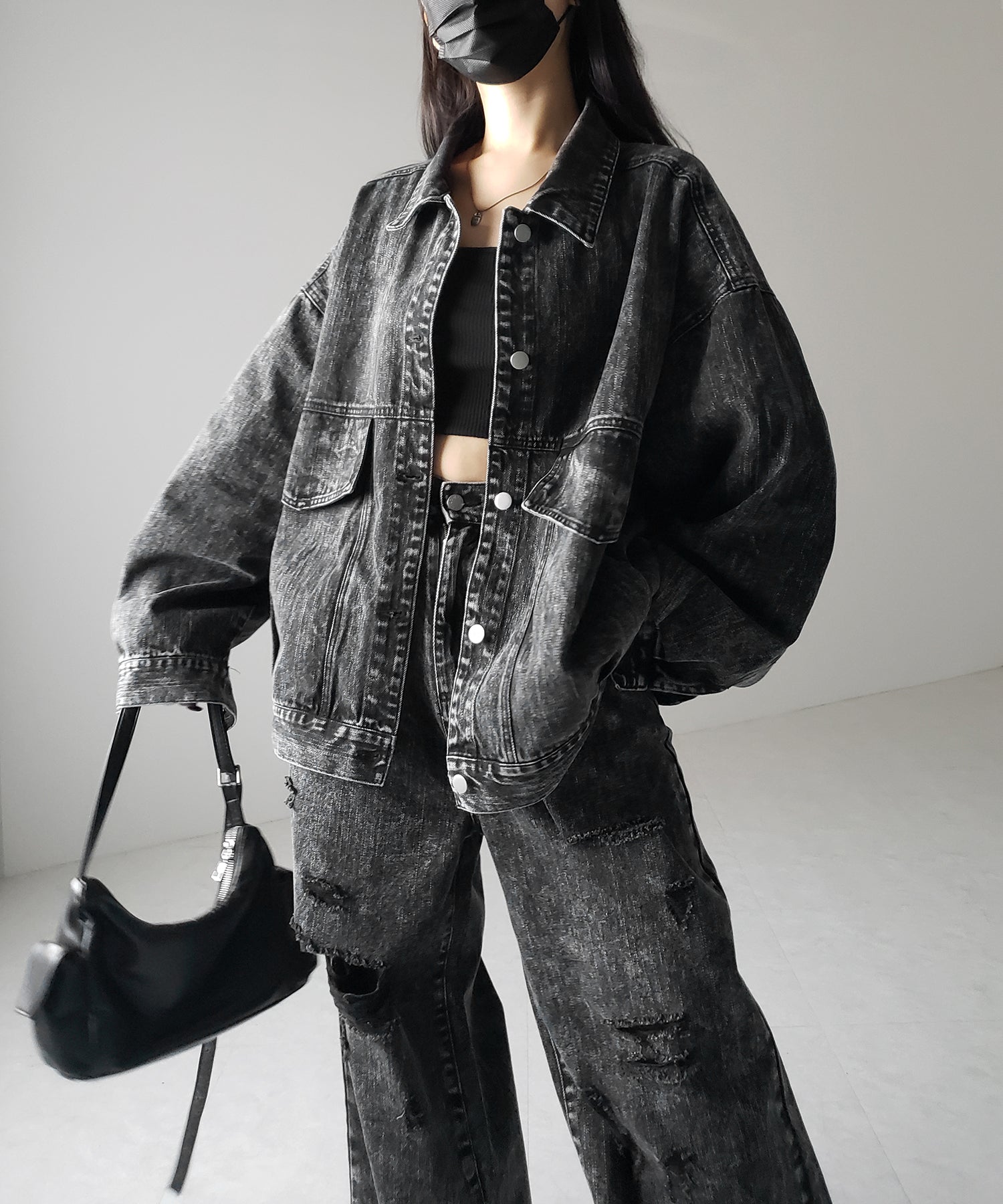 【 デニムセットアップ着用可能 】ヴィンテージケミカルブリーチボーイフレンドデニムジャケット / vintage chemical bleach boyfriend denim jacket