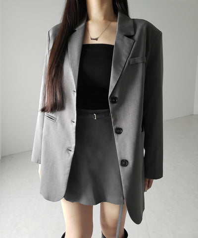【 セットアップ 】オーバーサイズテーラードジャケット & ハイウエストミニスカパン SET / oversize tailored jacket & high waist mini skirt pants SET