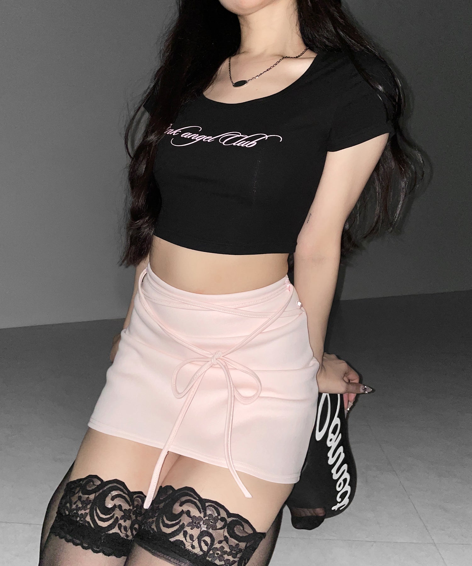 【 インパン裏地付き 】ストリングリボンミニスカート / string ribbon mini skirt