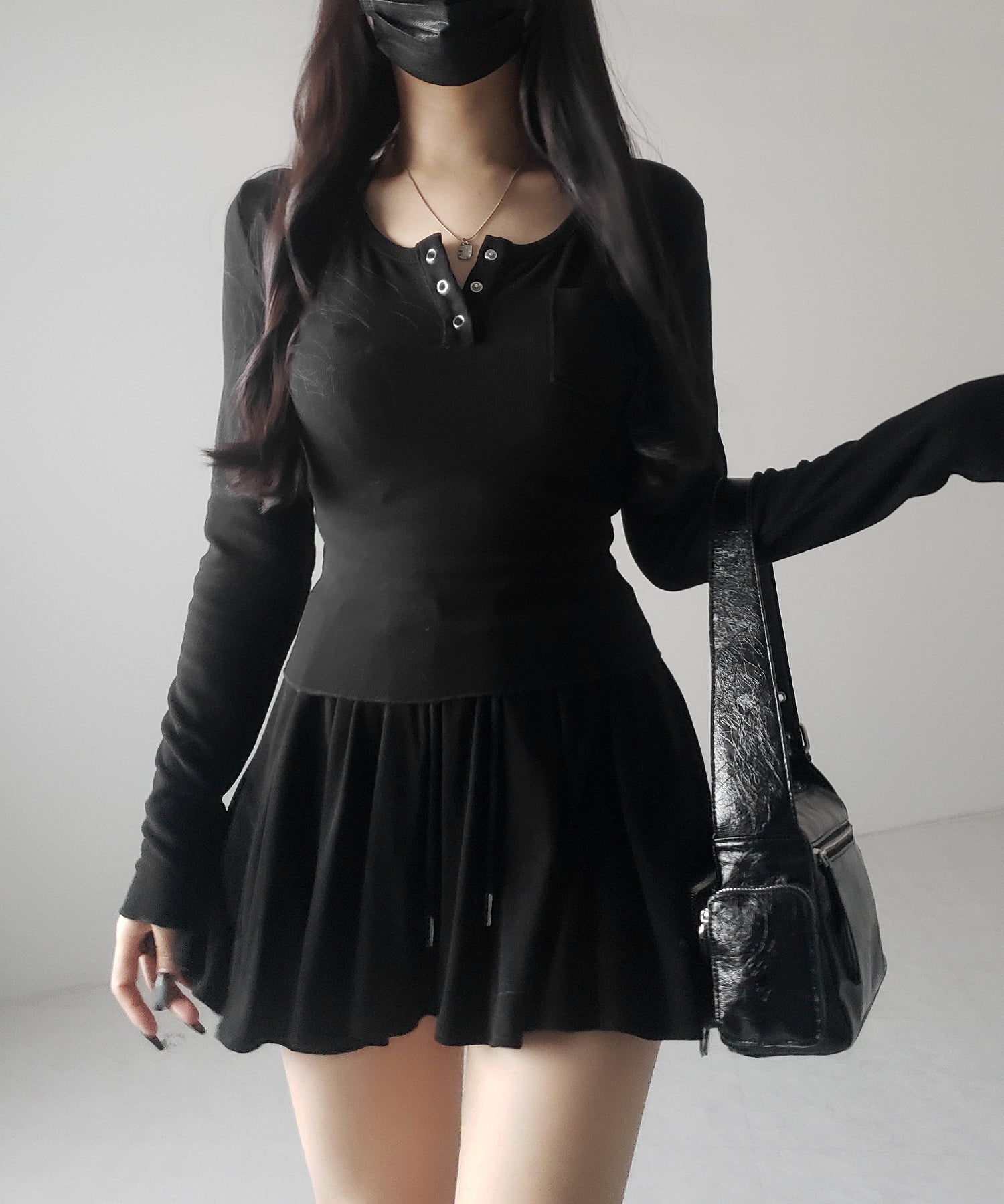 【インナーパンツ裏地付 】ハイウエストカットフレアミニスカート / High waist cut flare mini skirt