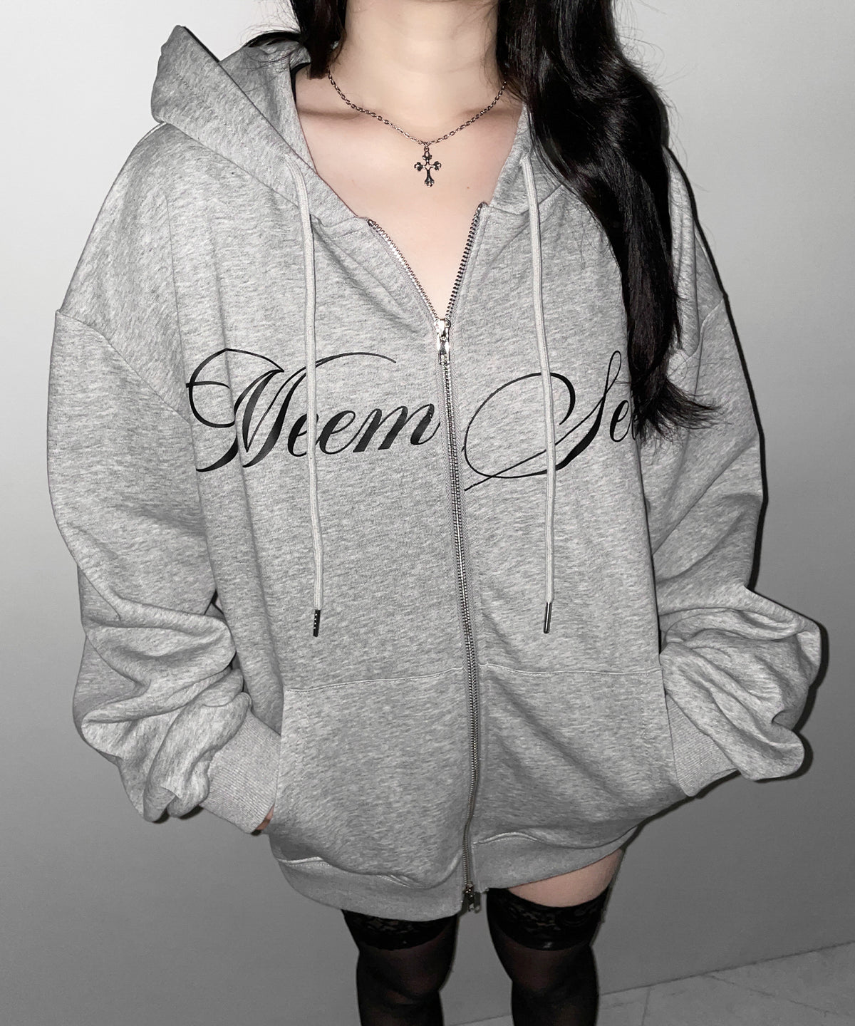 【 セットアップ可能 】レタリングロゴプリントダブルジップビッグパーカー / lettering logo print double zip BIG hoodie