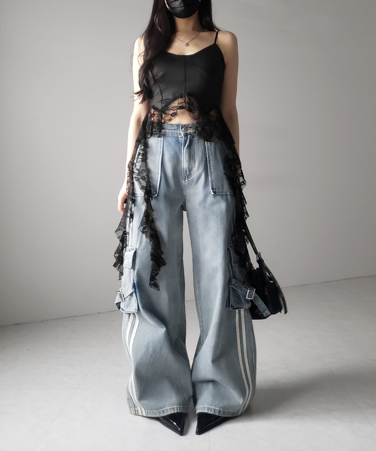 【 2color 】レースフリルレイヤードビスチェキャミソール / lace frill layered bustier camisole