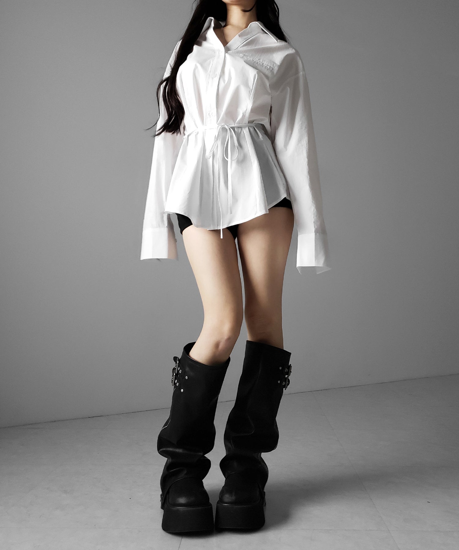 ストラップリボンレディフレアシャツ / strap ribbon lady flare shirts
