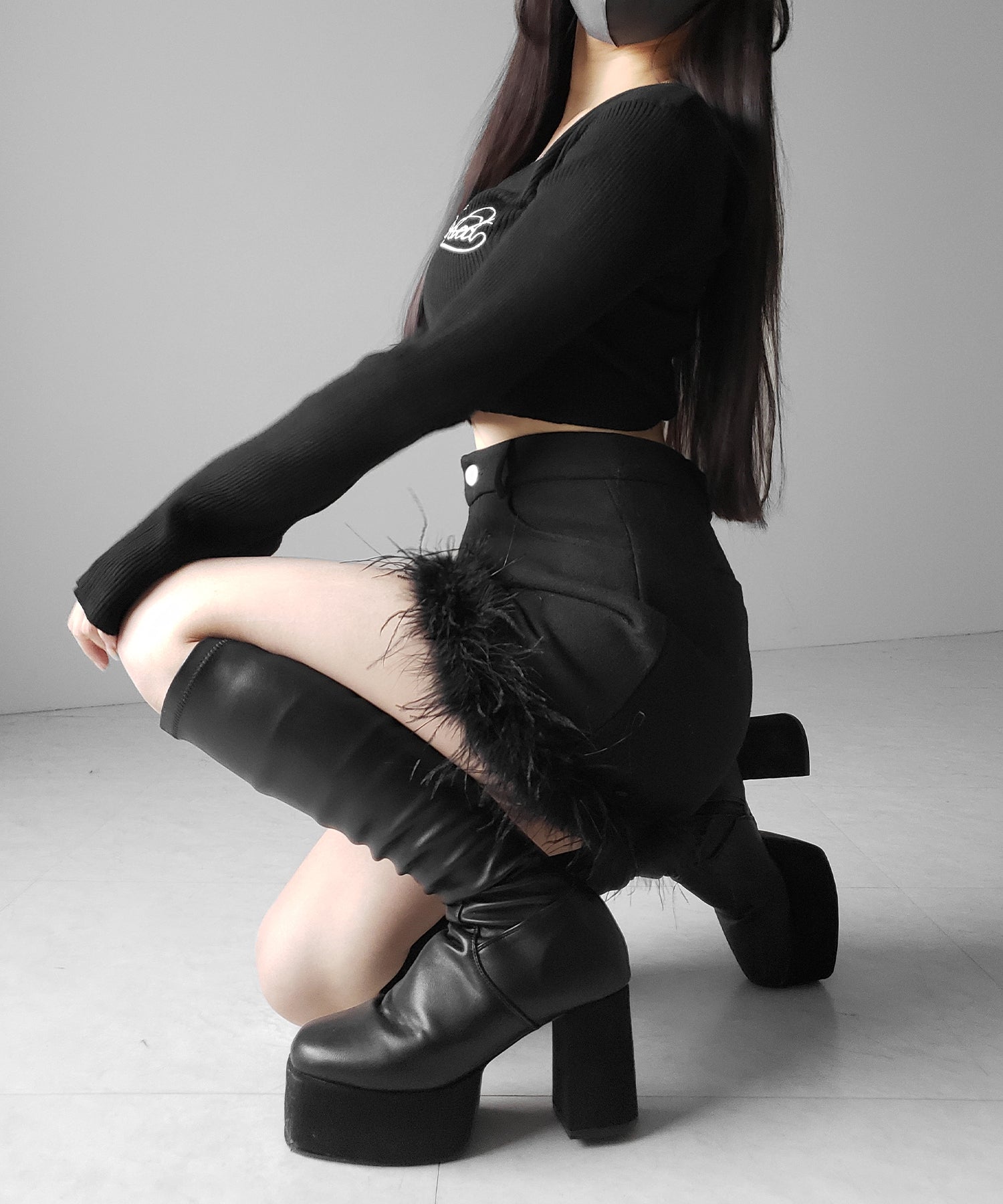 【 インナーパンツ裏地付 】ファードッキングウールライクレディミニスカート / fur docking woollike lady mini skirt