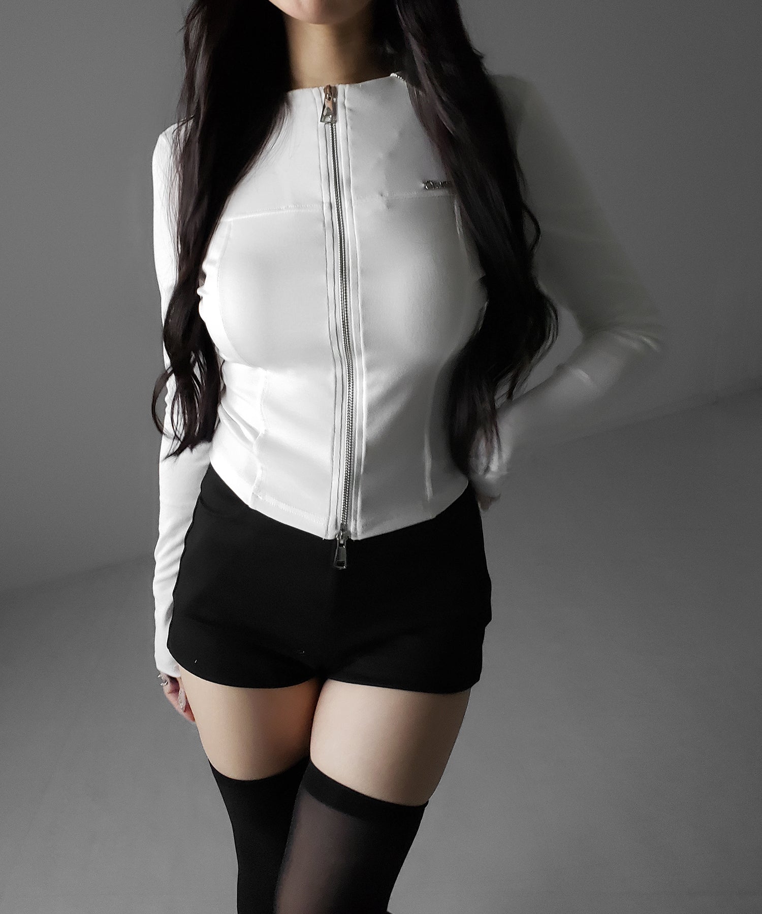 ダブルジップバイカースリムトップス / double zip biker slim tops