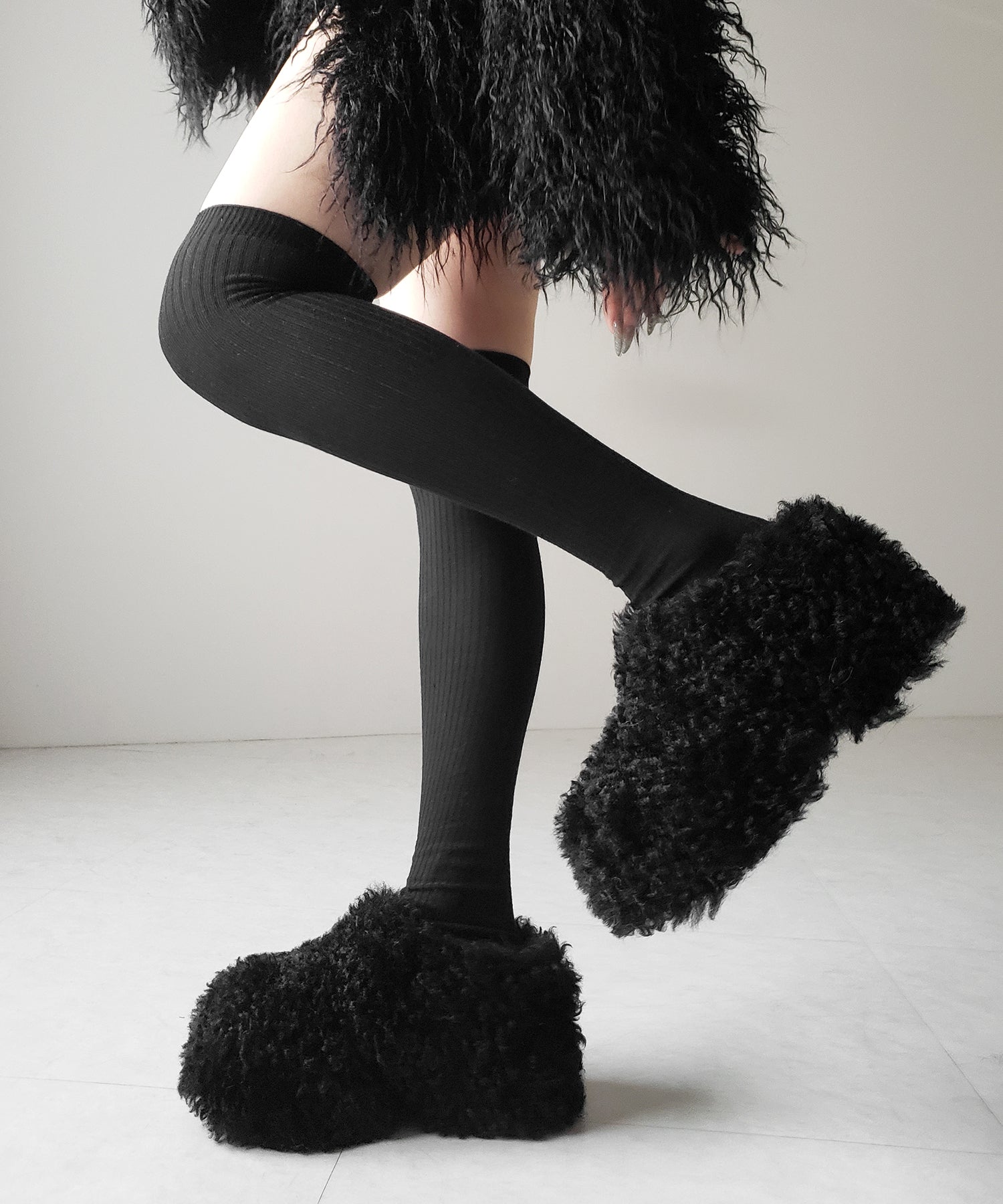 厚底テディボアサボサンダル / platform teddy boa sabo sandals