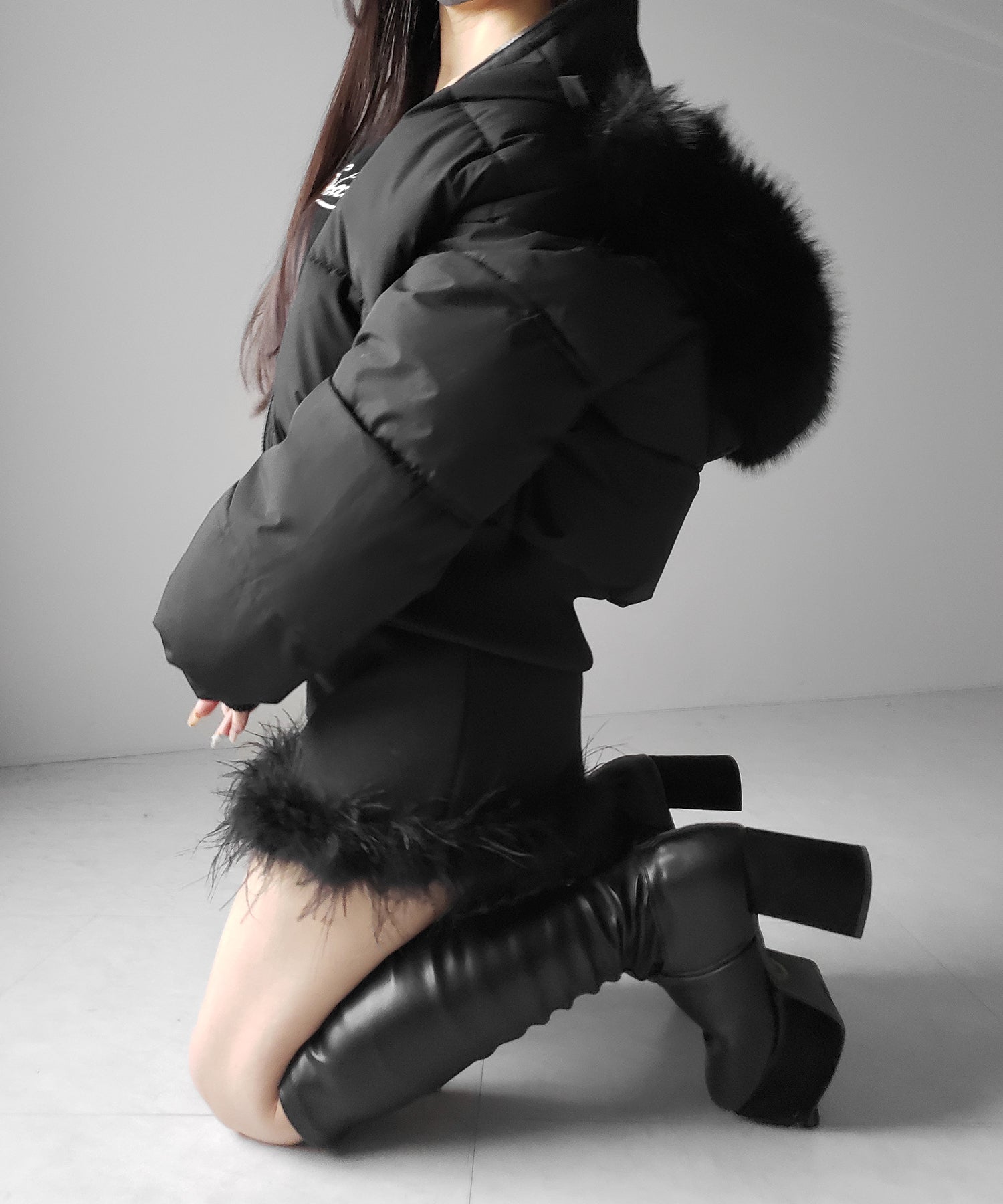 【 インナーパンツ裏地付 】ファードッキングウールライクレディミニスカート / fur docking woollike lady mini skirt
