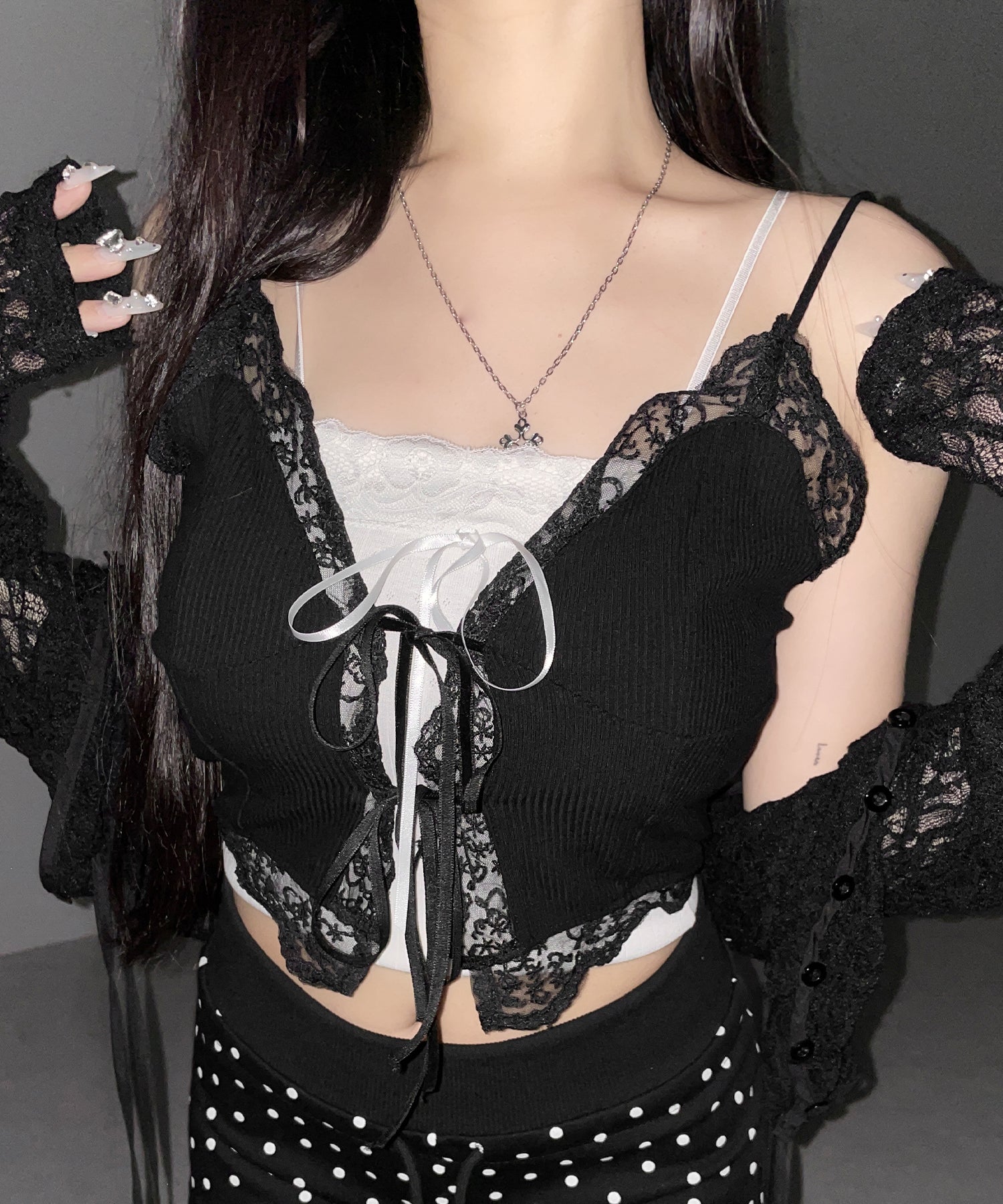 ダブルリボンレースレイヤードキャミソール / double ribbon lace layered camisole
