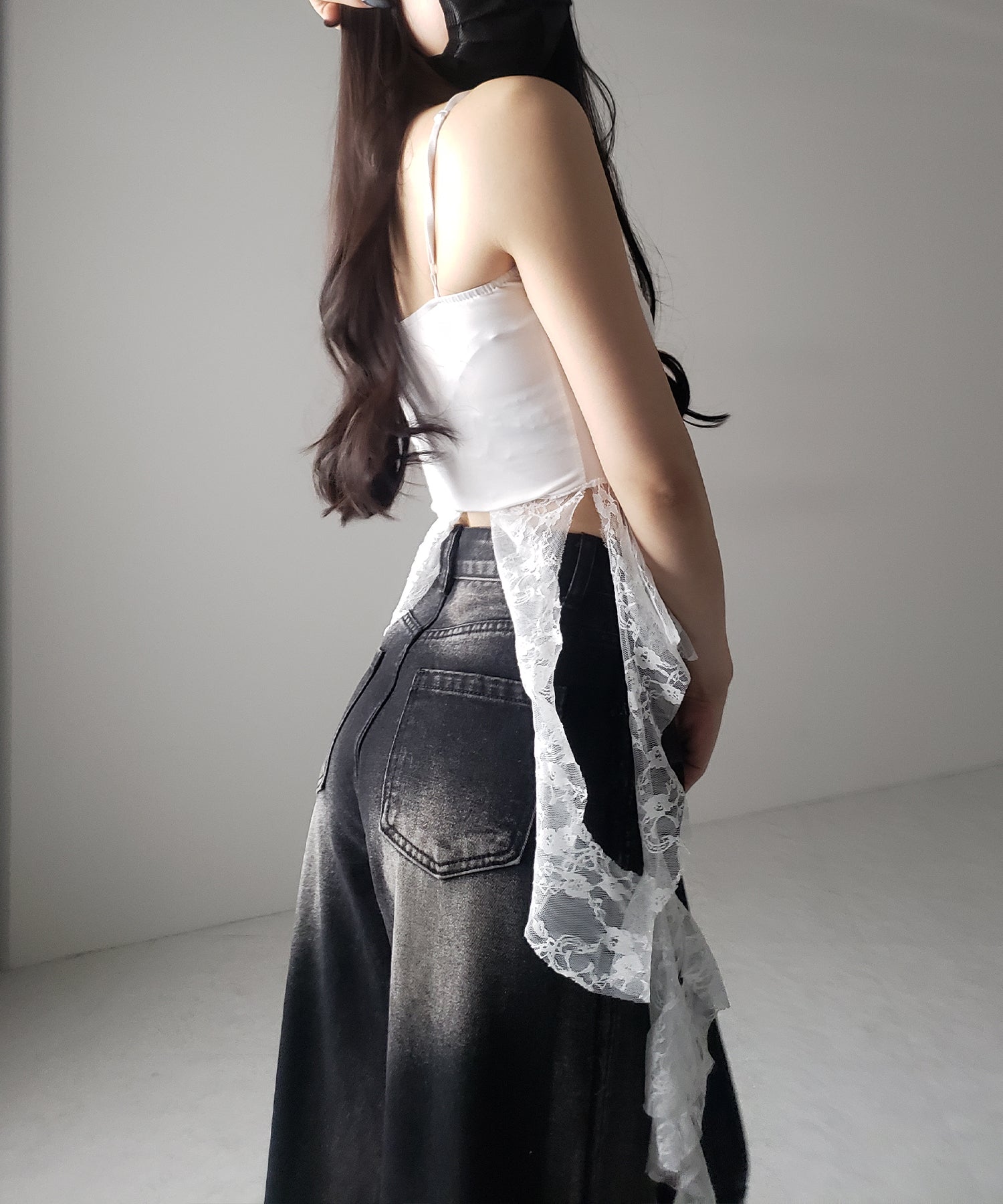 【 2color 】レースフリルレイヤードビスチェキャミソール / lace frill layered bustier camisole
