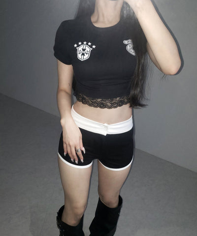 ユニフォームドッキングレースショートピチTシャツ / uniform docking lace short pichi T-shirt