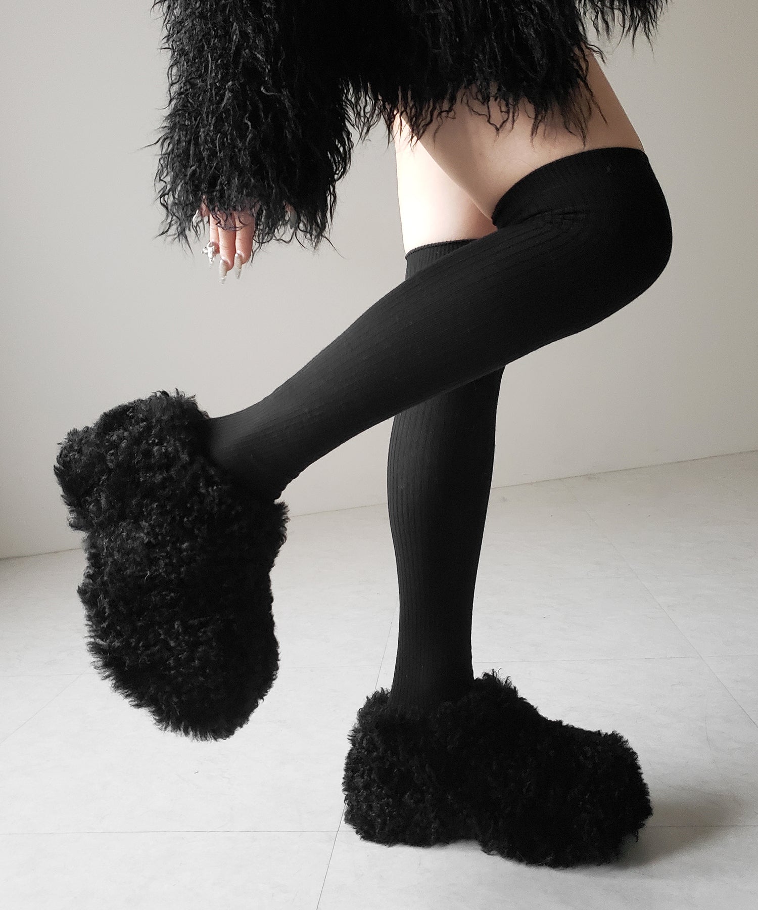 厚底テディボアサボサンダル / platform teddy boa sabo sandals