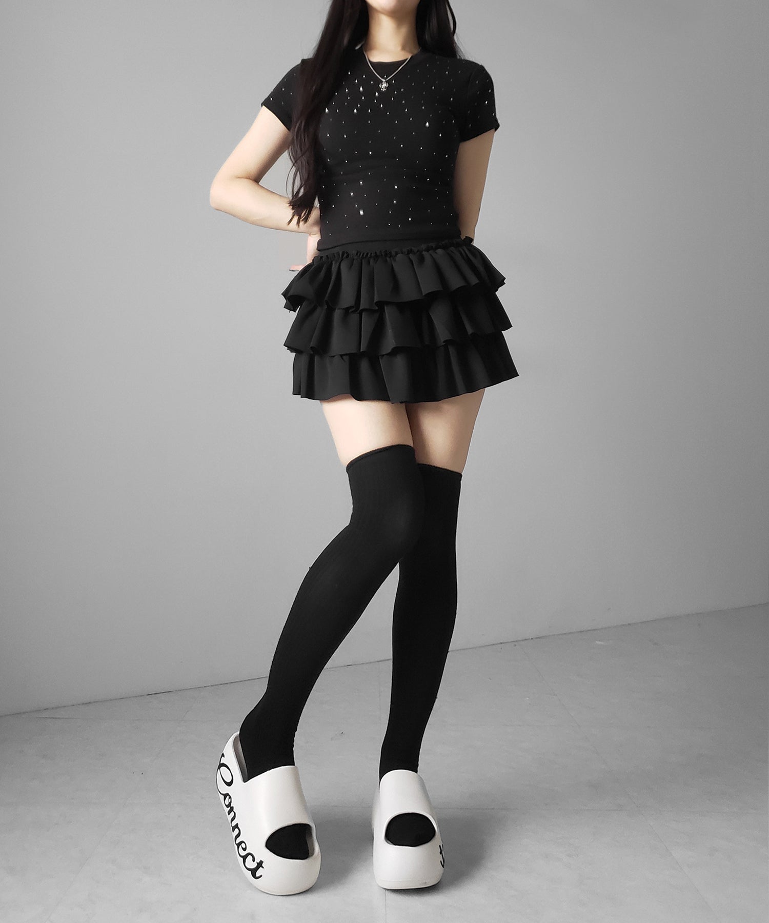 ラインストーン半袖タイトTシャツ / Rhinestone short sleeve tight T-shirt