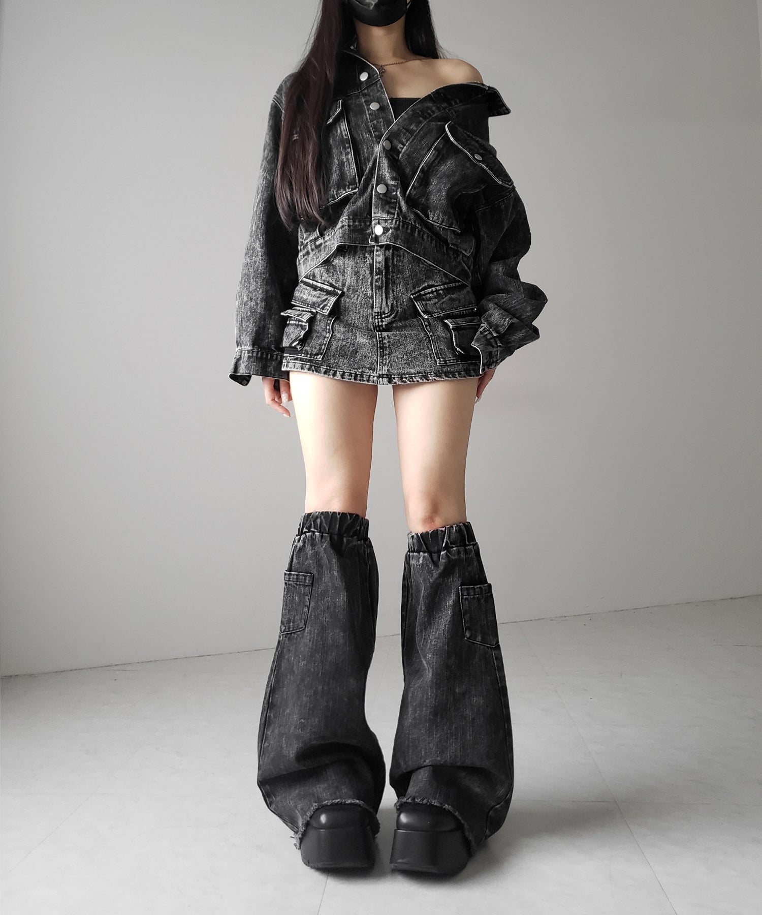 【 セットアップ着用可能 】ヴィンテージケミカルブリーチデニムレッグカバー / vintage chemical bleach denim leg cover