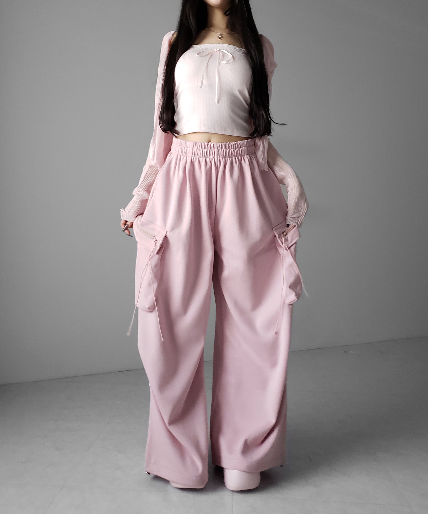 フロントリボンレースショートキャミソール / front ribbon lace short camisole