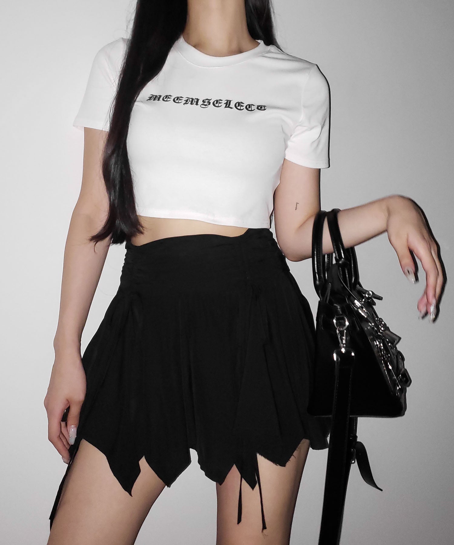 【 2color / 2size 】シャーリングダブルリボンアシンメトリーフリルミニスカート / shirrin double ribbon asymmetry frill mini skirt