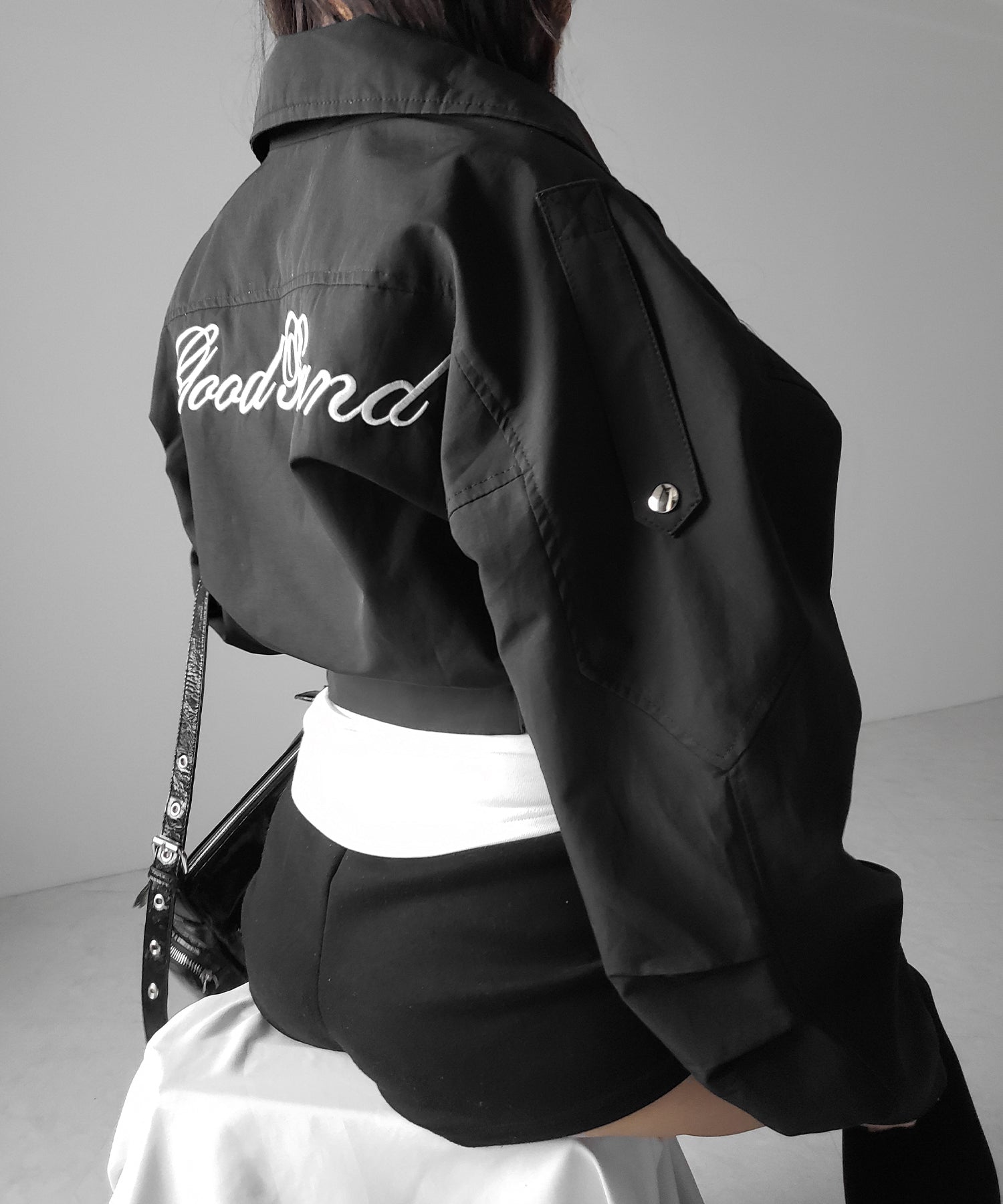 レタリングバックロゴスタンドカラーショートブルゾン / lettering back logo stand collar short blouson
