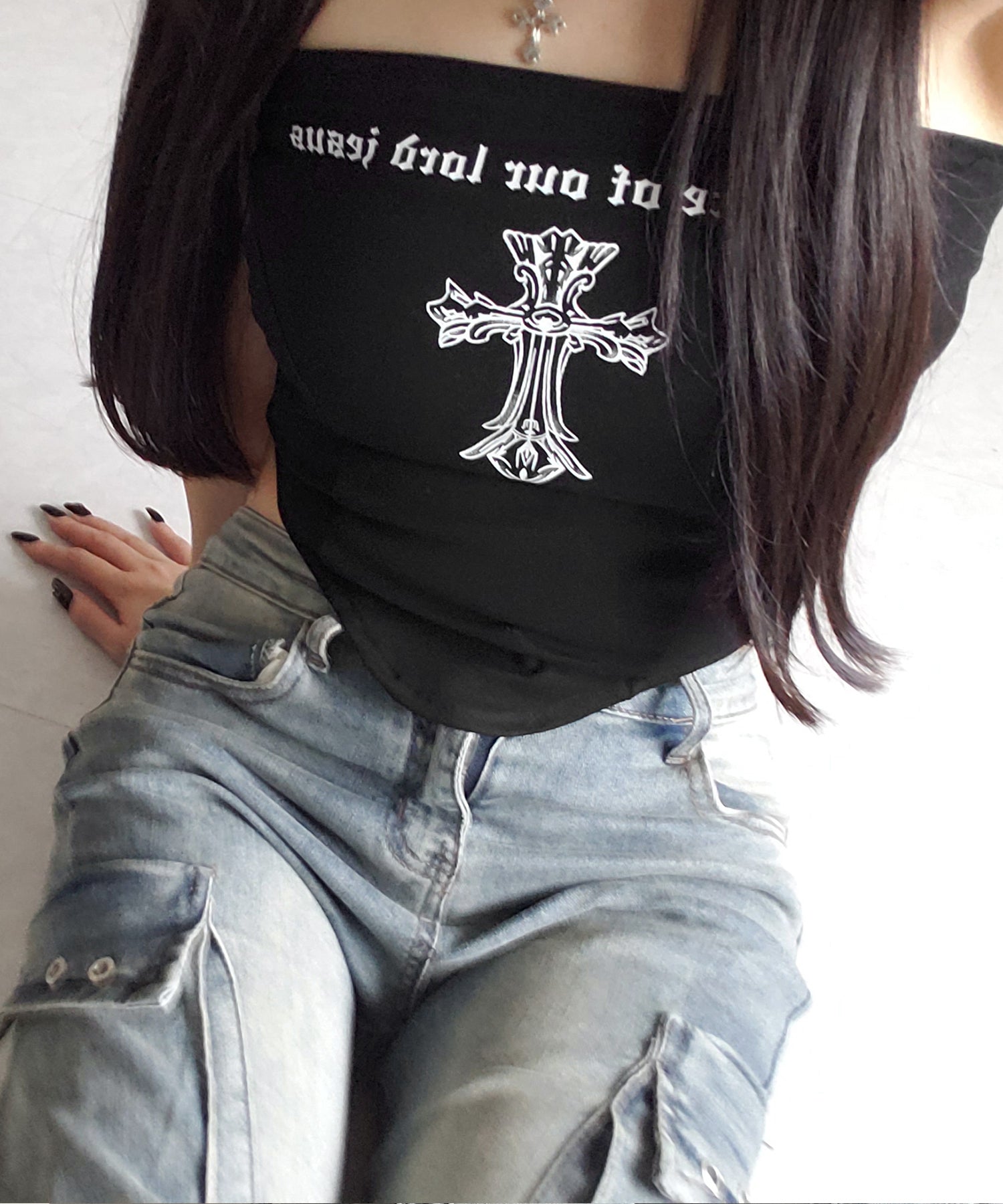 カーゴデザインヴィンテージライクダメージストレッチフレアデニム / cargo design vintage-like damage stretch flare denim