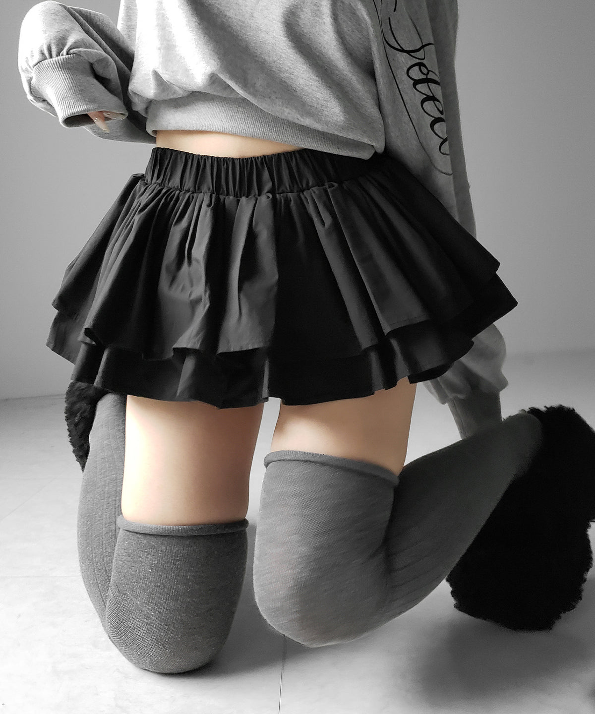 【 インパン裏地付 】ボリュームフレアコットンミニスカート / volume flare cotton mini skirt