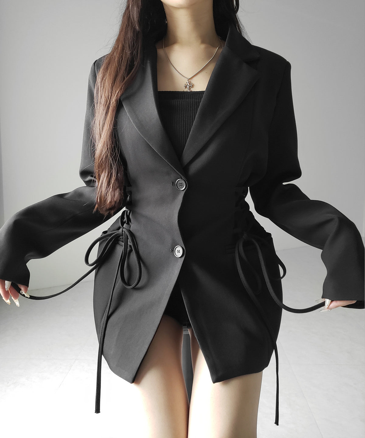 レースアップリボンスリムテーラードジャケット / lace-up ribbon slim tailored jacket