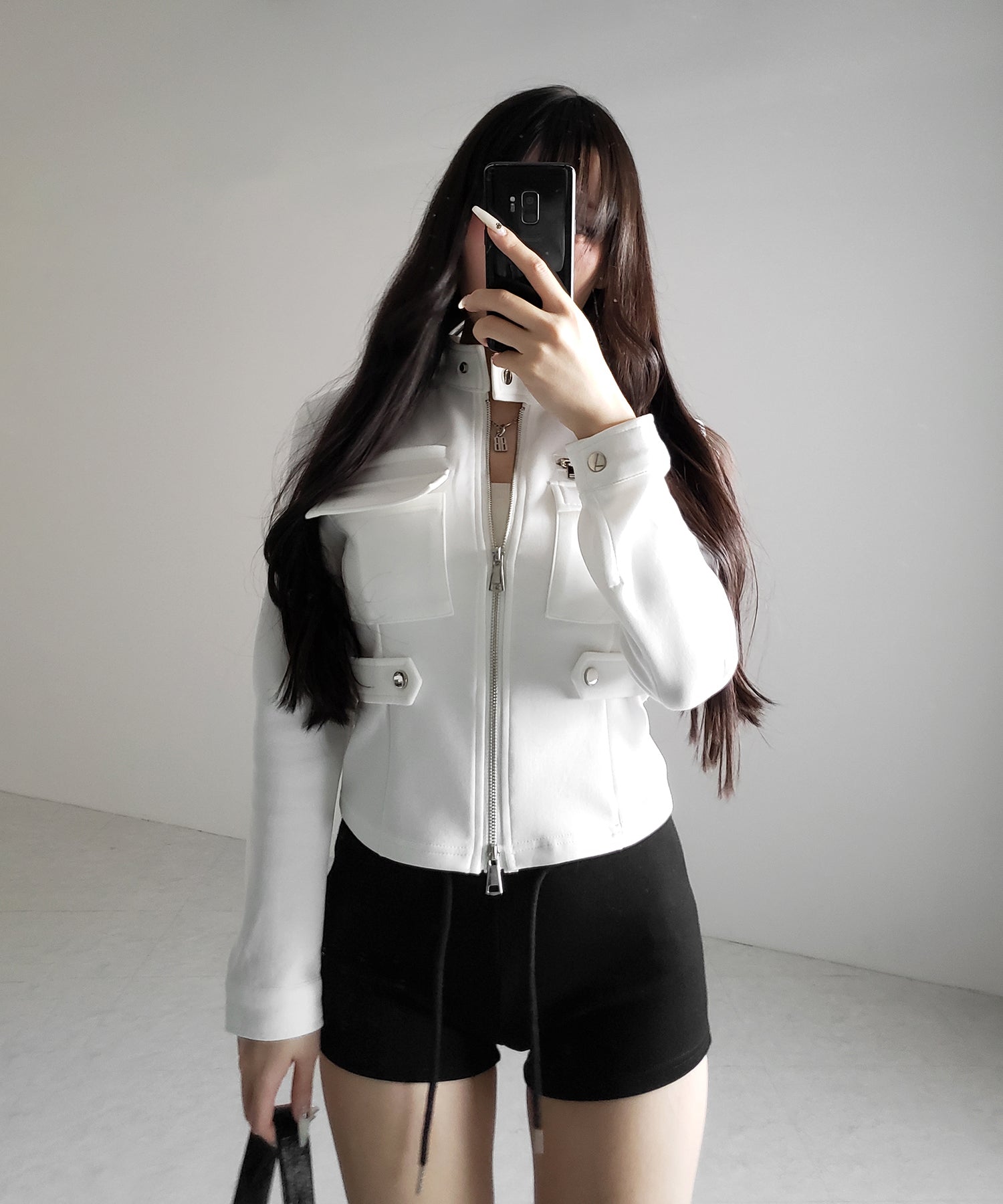 アウトポケットジップアップスリムカットジャケット / out pocket zip up slim cut jacket