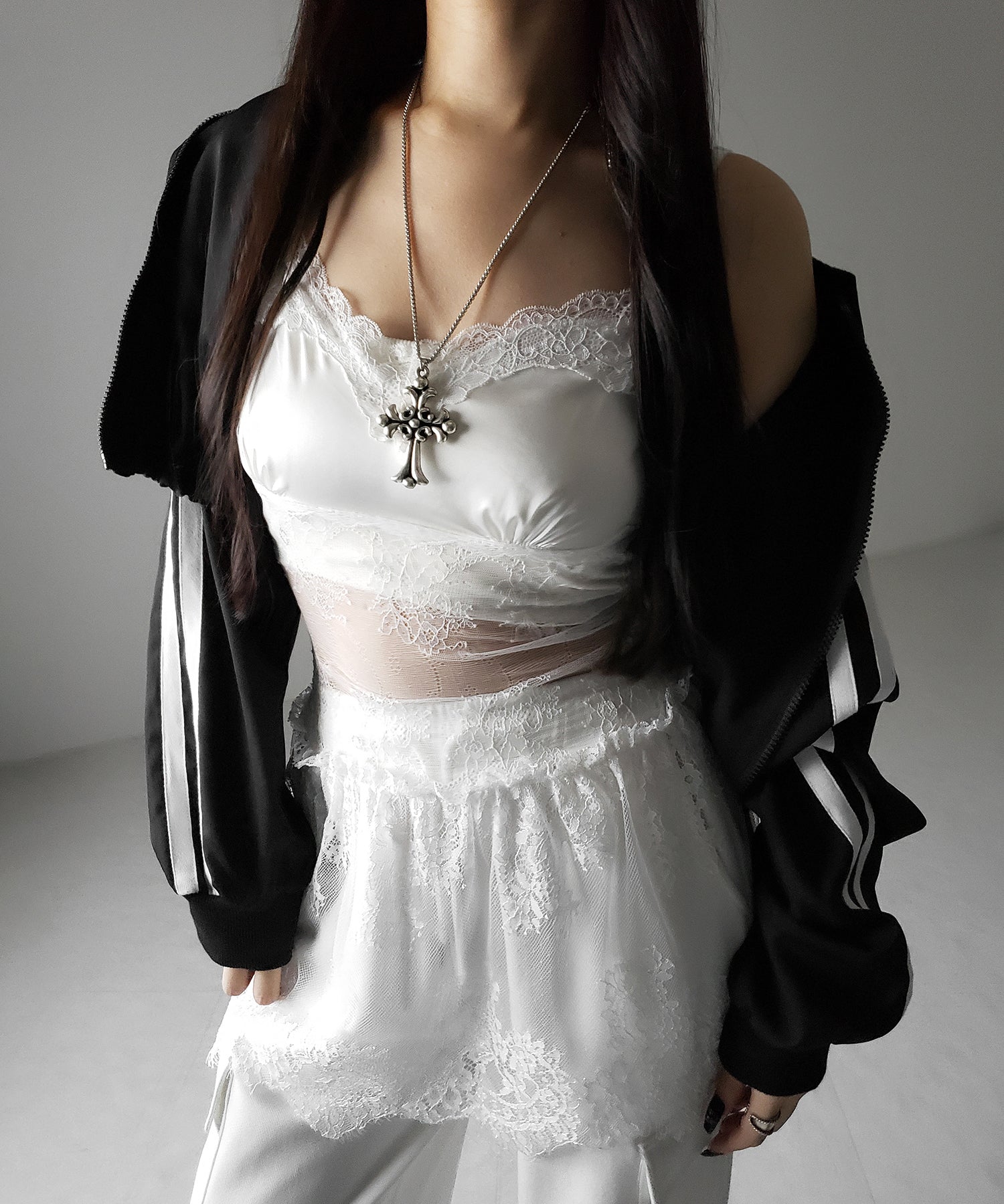 サテンレースドッキングランジェリーチュニックキャミソール / satin lace docking lingerie tunic camisole