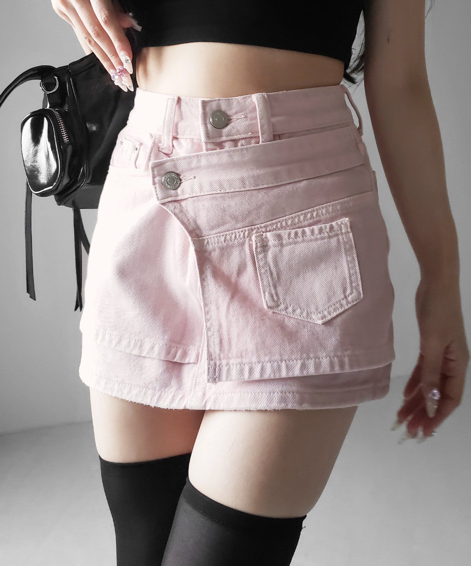 【 インパン裏地付き 】ヴィンテージピンクレイヤードデニムミニスカート / vintage pink denim mini skirt