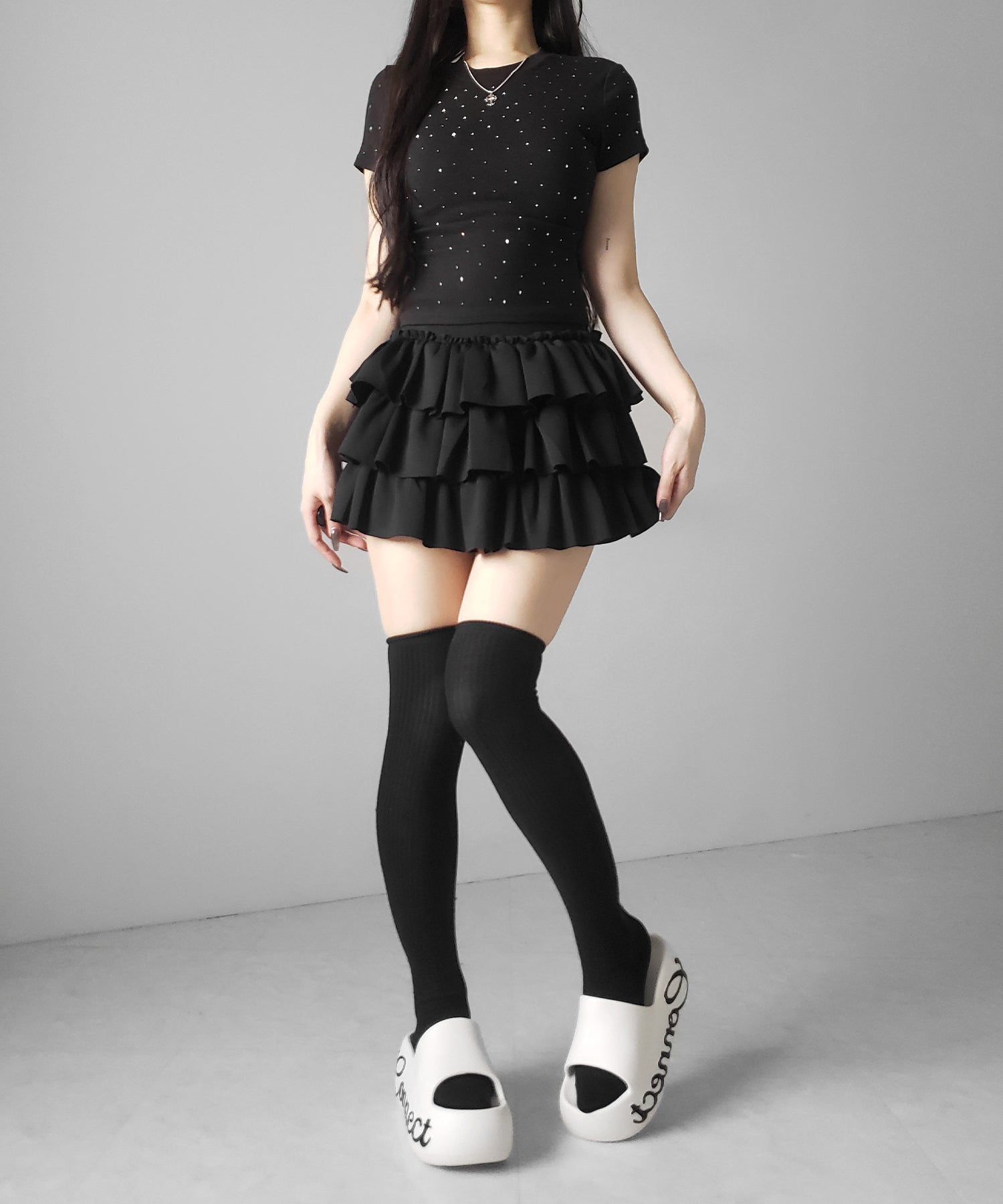 ラインストーン半袖タイトTシャツ / Rhinestone short sleeve tight T-shirt