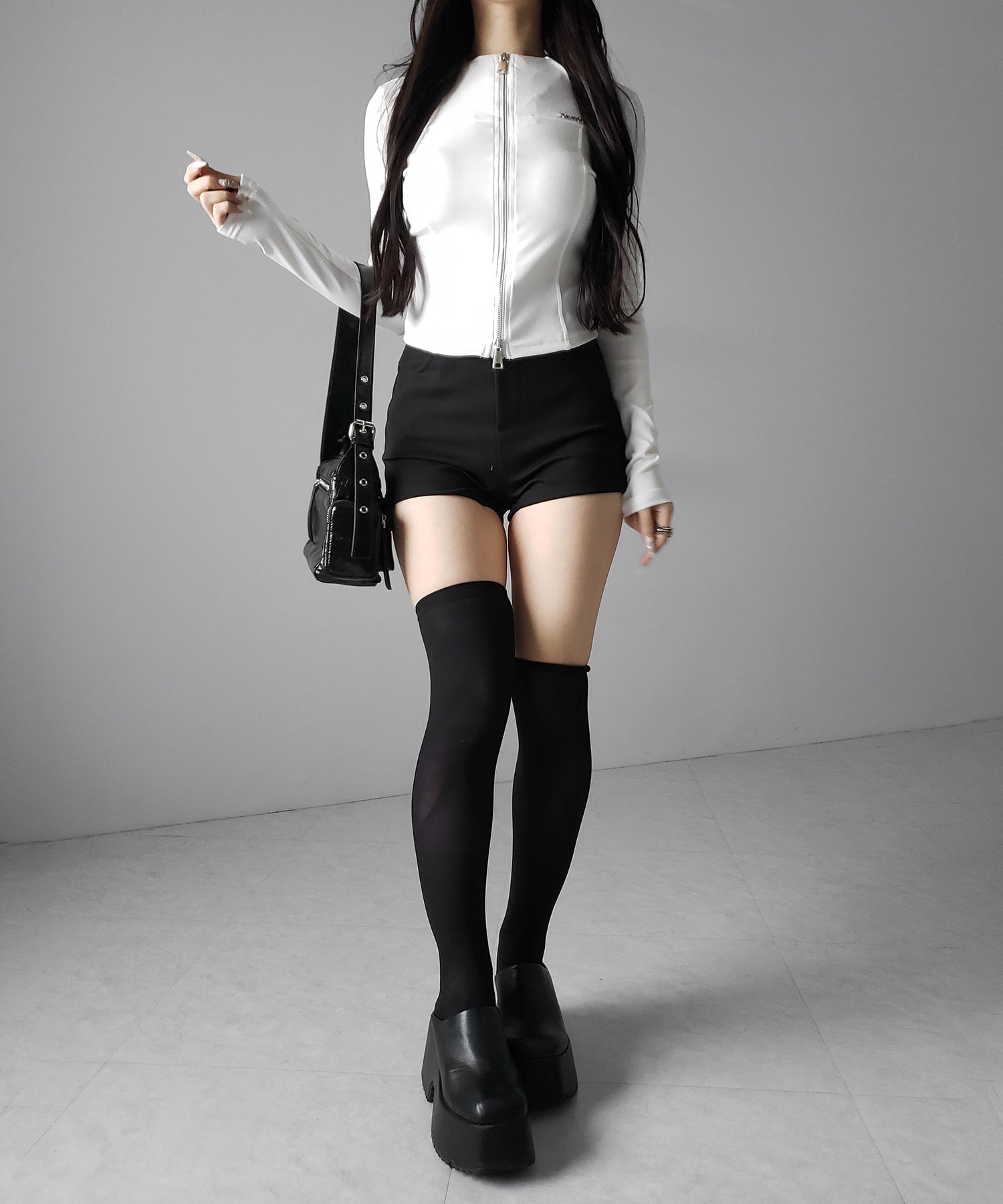 ダブルジップバイカースリムトップス / double zip biker slim tops