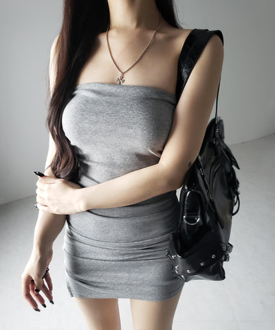 【 2点セット 】シャーリングタイトミニワンピ &フロントリボンショートカーディガン ワンホンセットアップ / shirring tight mini onepiece & front ribbon short cardigan wanghong setup