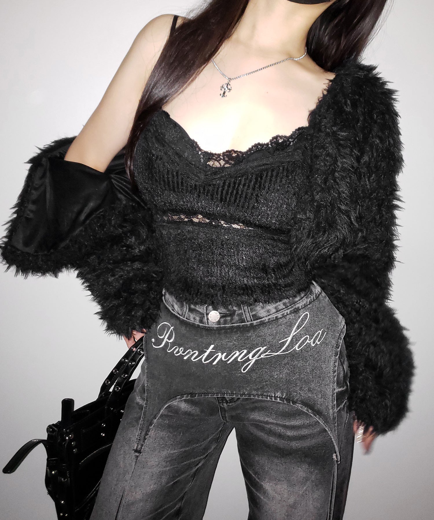 【 2WAY 】レタリングロゴ刺繍ガーターヴィンテージワイドデニム / lettering logo embroidery garter vintage wide denim