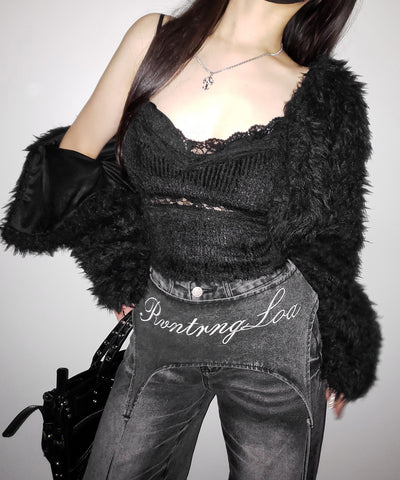 【 2WAY 】レタリングロゴ刺繍ガーターヴィンテージワイドデニム / lettering logo embroidery garter vintage wide denim
