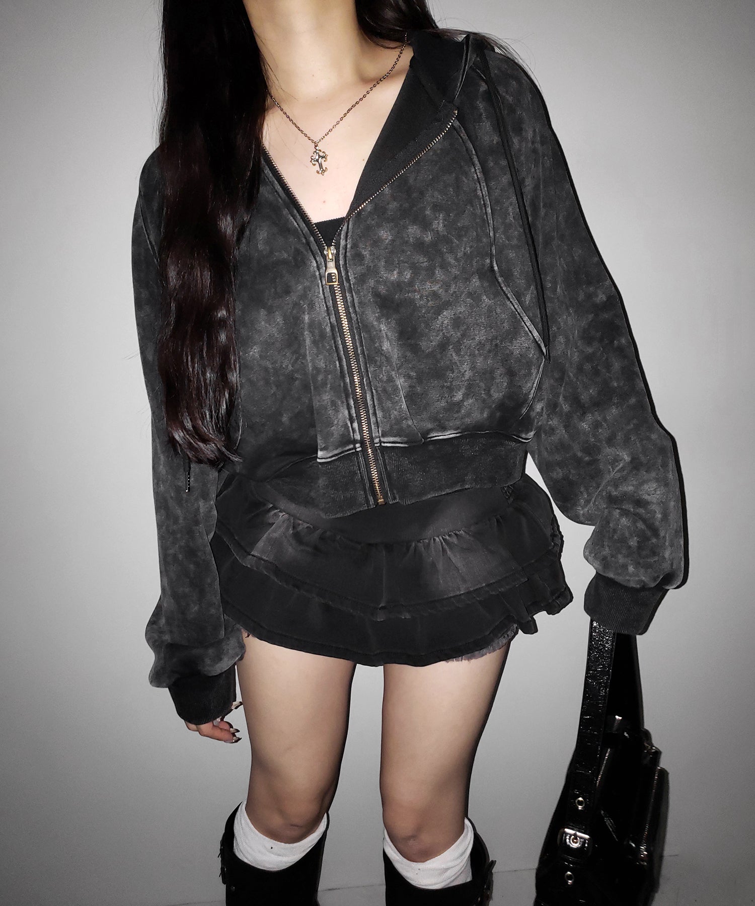 【 2color 】ベルテッドフリルヴィンテージデニムミニスカパン / Belted frill vintage denim mini skirt pants
