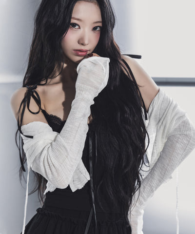 フロントリボンシアーニットショートカーディガン / front ribbon sheer knit short cardigan