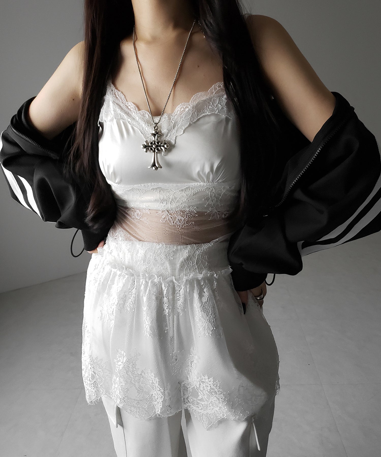 サテンレースドッキングランジェリーチュニックキャミソール / satin lace docking lingerie tunic camisole