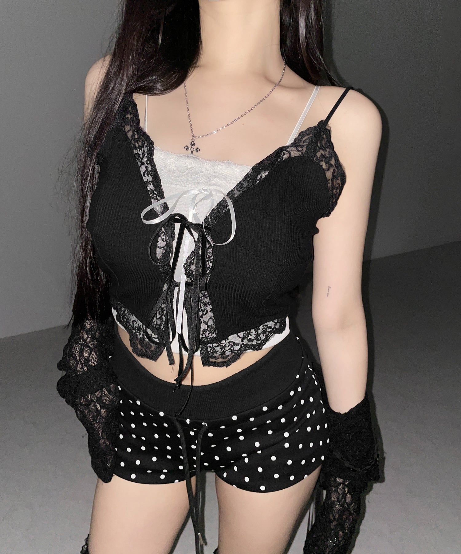 ダブルリボンレースレイヤードキャミソール / double ribbon lace layered camisole